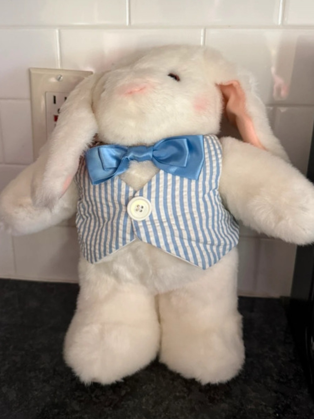 Hallmark Uncle E Easter Bunny Plush Stuffed Animal w/ Tags White/Blue 1993